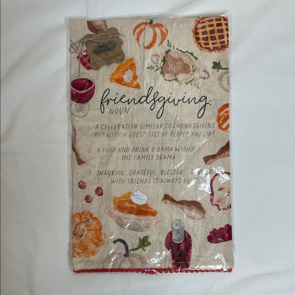 Mud Pie Friendsgiving Kitchen Towel with Fall Accents NWT